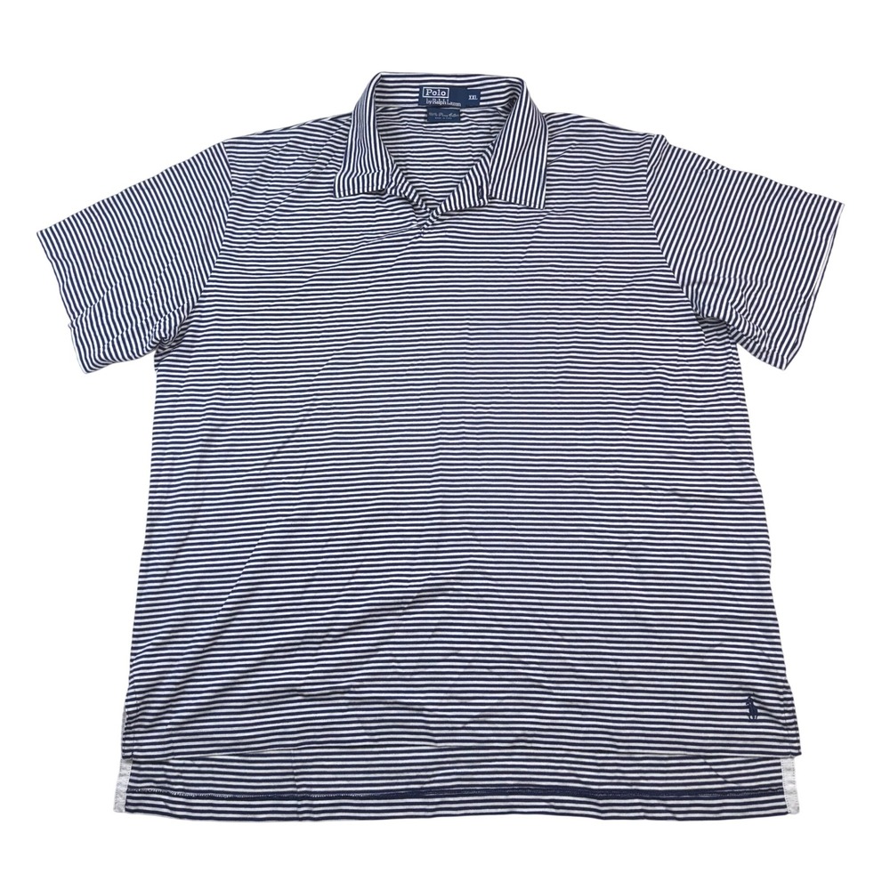 Polo Ralph Lauren Mens XXL Navy White Striped Pima Cotton Short Sleeve Polo